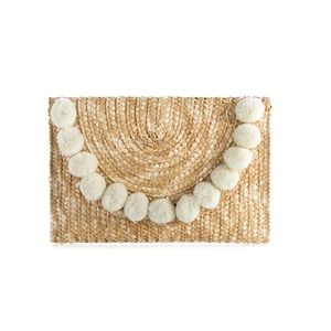 Shiraleah Fortuna Pom Pom Clutch Purse Chicago Envelope Bag Straw